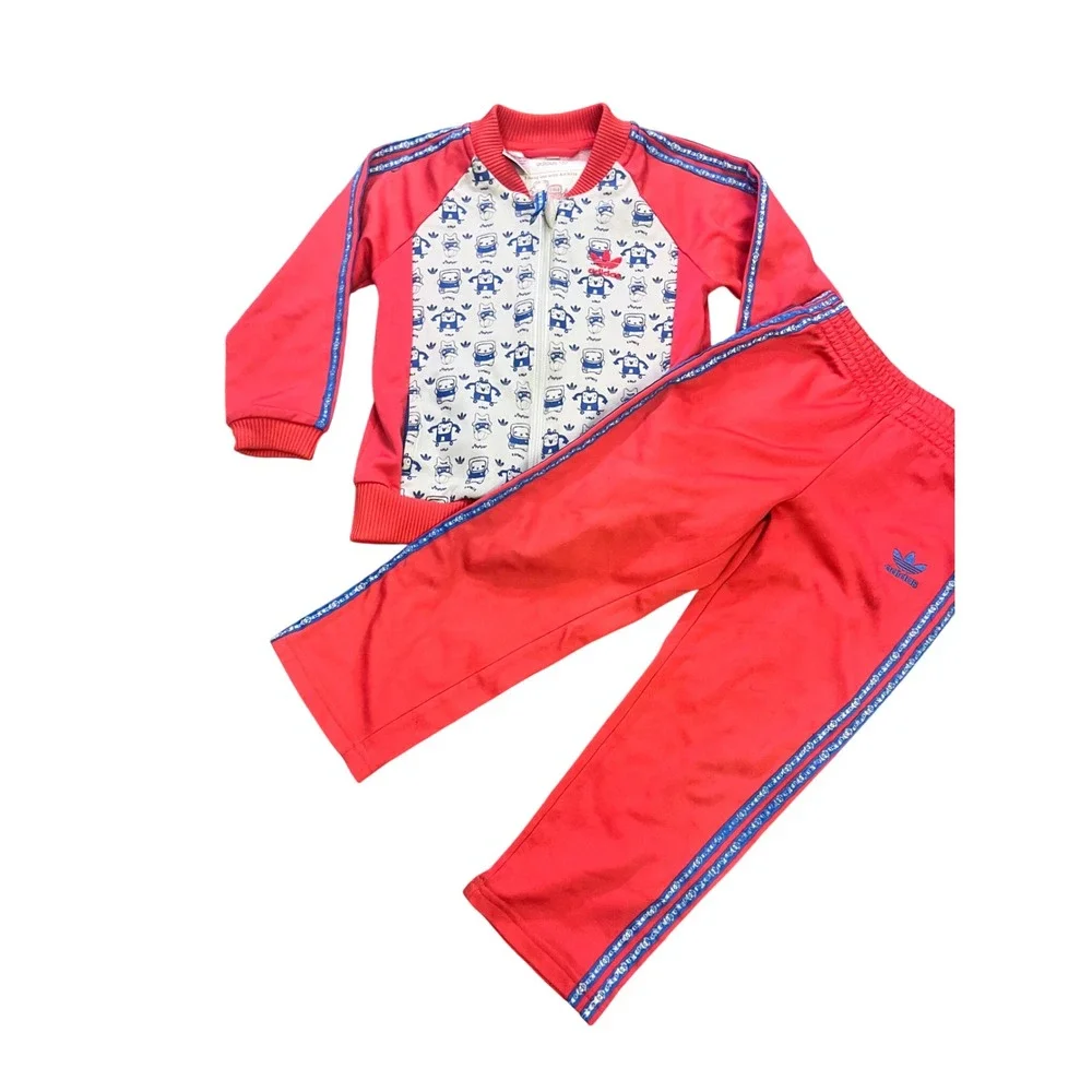 Adidas Adikids Red Monster Robot Graphic Tracksuit Jacket Pants Set Kids